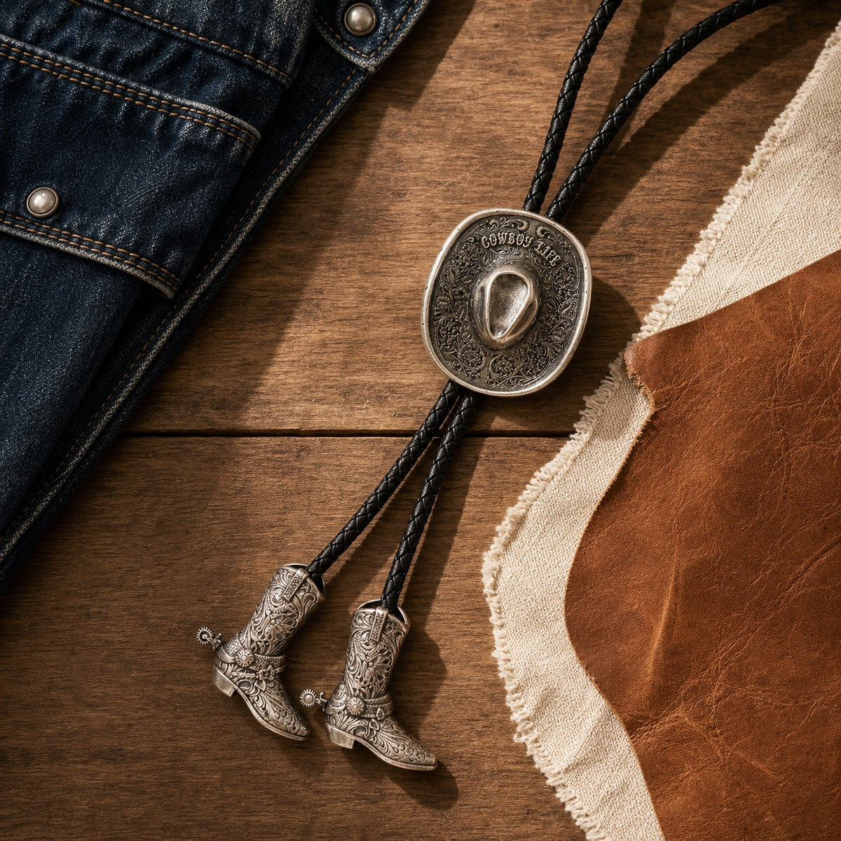 Cowboy Life Silver Hat Bolo Tie