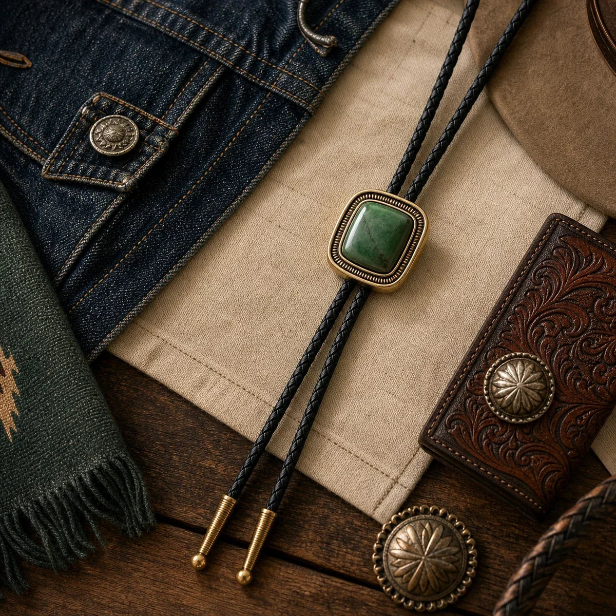 Green Jade Gold-Plated Bolo Tie