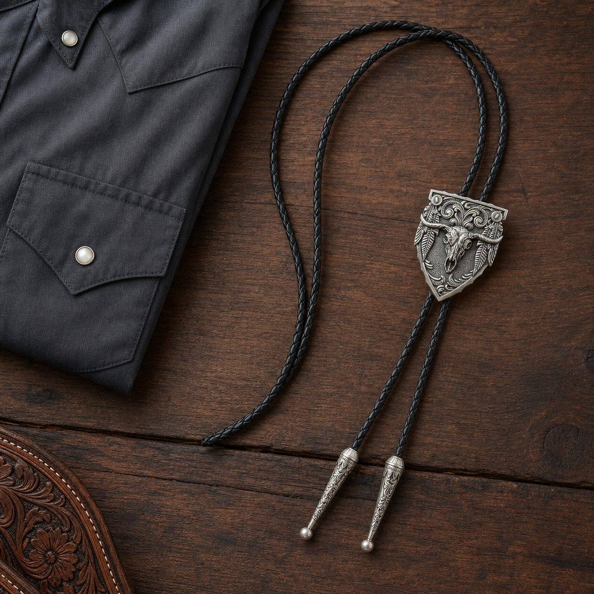 Silver Longhorn Arrowhead Bolo Tie