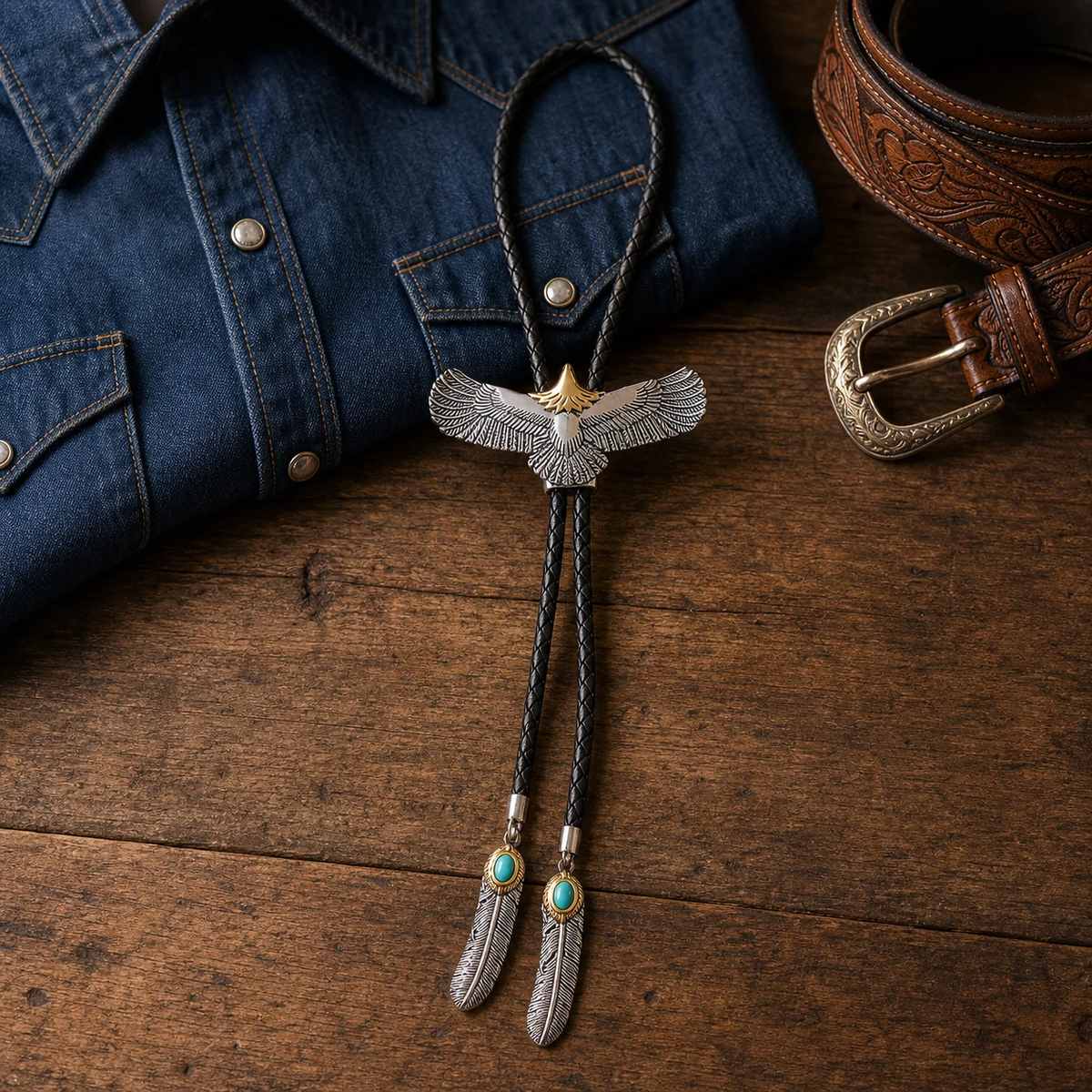 Soaring Eagle Stainless Steel Bolo Tie