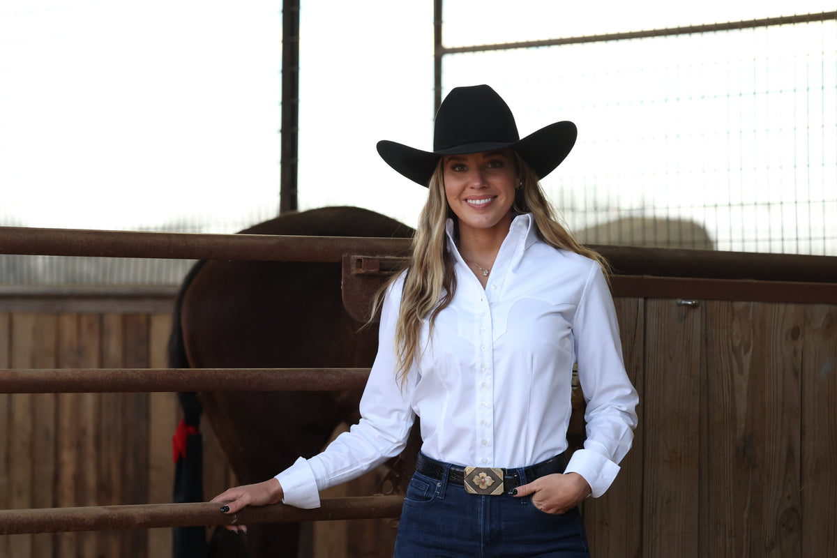 Solid White Stretch Women’s Western Shirt | OG Collection