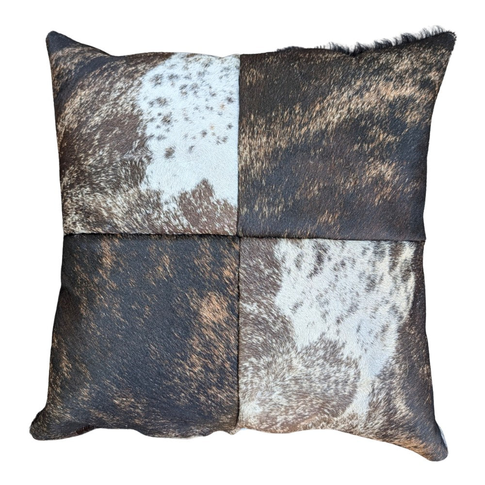 Genuine Cowhide Patchwork Pillow – Double-Sided Hair-on-Hide, 16×16