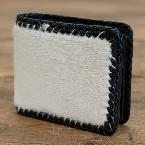 Cow Hide Fur-on Leather Wallet - White