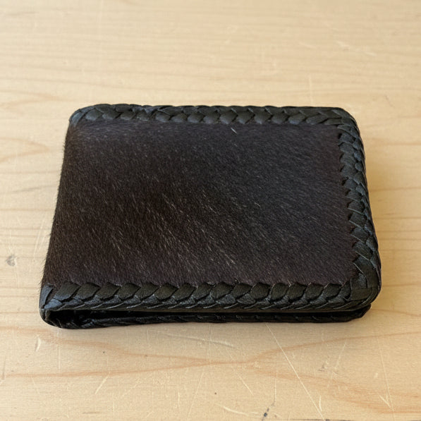 Cow Hide Fur-on Leather Wallet - Chocolate Brown