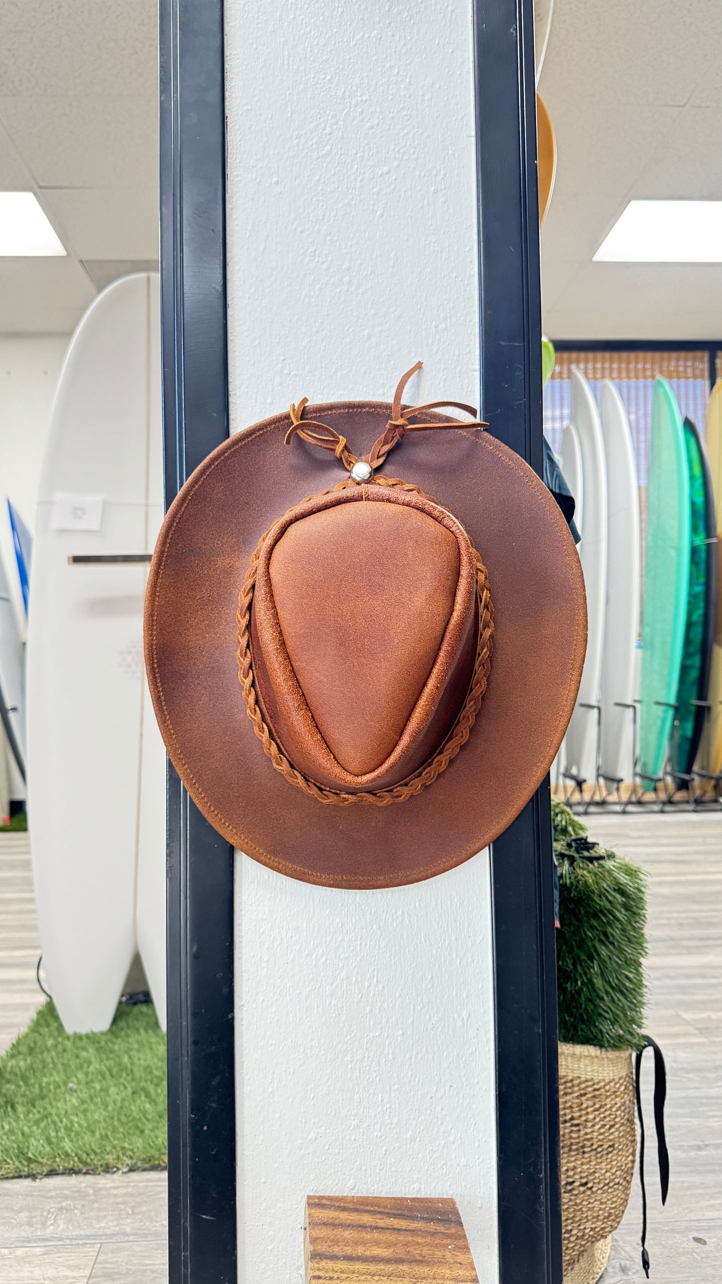 leather cowboy hat with leather tassels