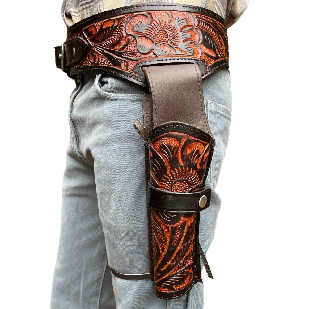 22 Caliber Western Leather Holster Belt - Brown