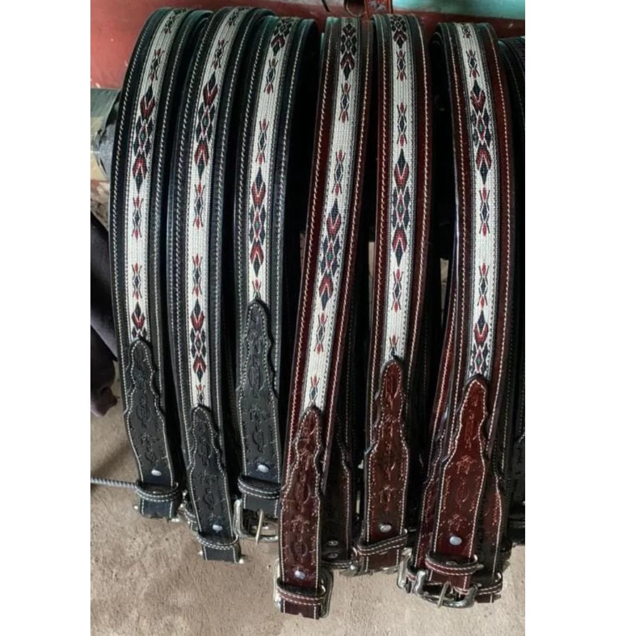 Western Leather Belt - Woven Aztec