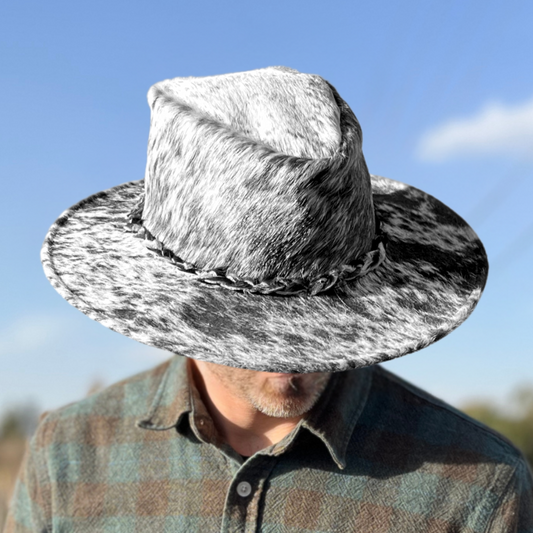 Cowhide Rancher Cowboy Hat - Black & White