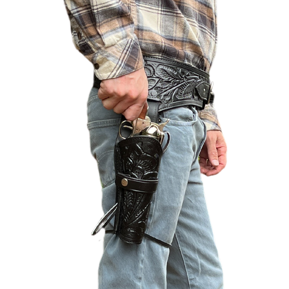 38 / 357 Caliber Revolver Leather Holster Belt - Black