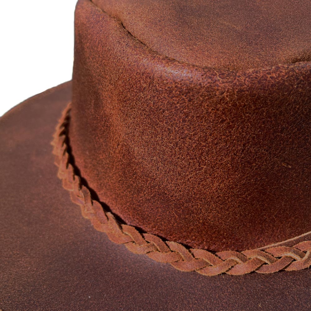 leather cowboy hat with leather braid around