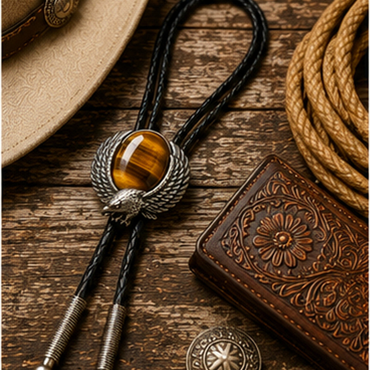 Eagle Eye Red Tiger Eye Bolo Tie