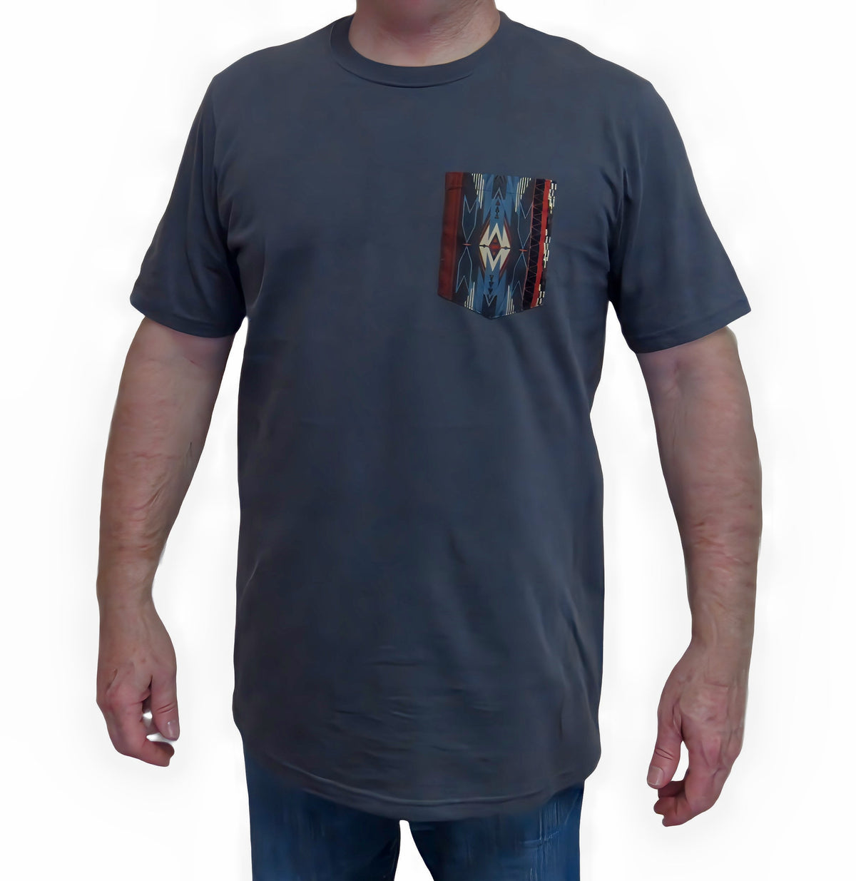 Flying R Ranchwear - Southwest Stripe Print - Gray Pocket T-shirt - Made in USA