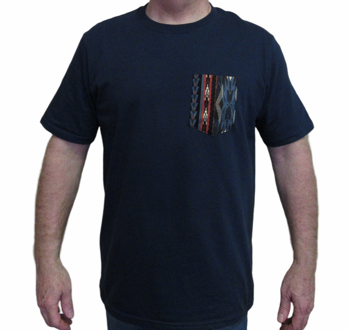 Flying R Ranchwear - Southwest Stripe Print - Navy Pocket T-shirt - Made in USA