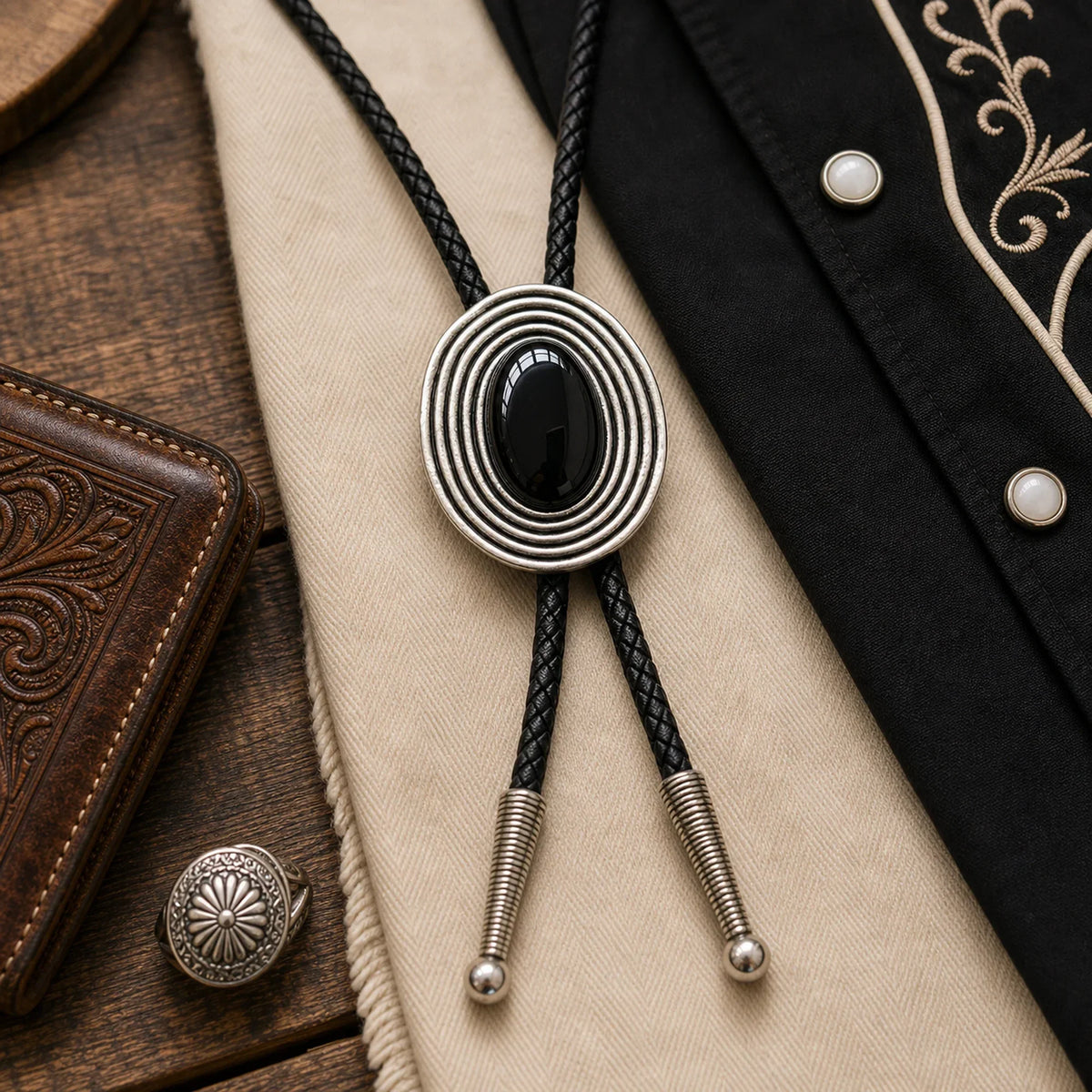 Orbit Black Obsidian Bolo Tie