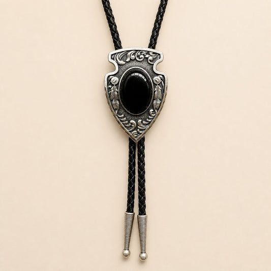 Arrowhead Black Obsidian Silver Bolo Tie