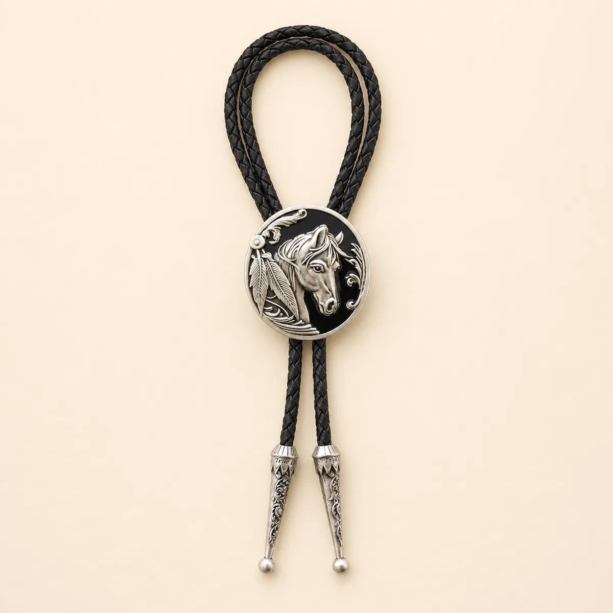 Black Horse Head Antique Silver Bolo Tie