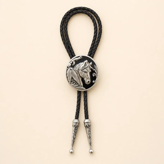 Black Horse Head Antique Silver Bolo Tie