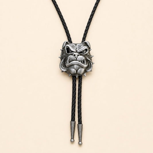 British Bulldog Antique Silver Bolo Tie