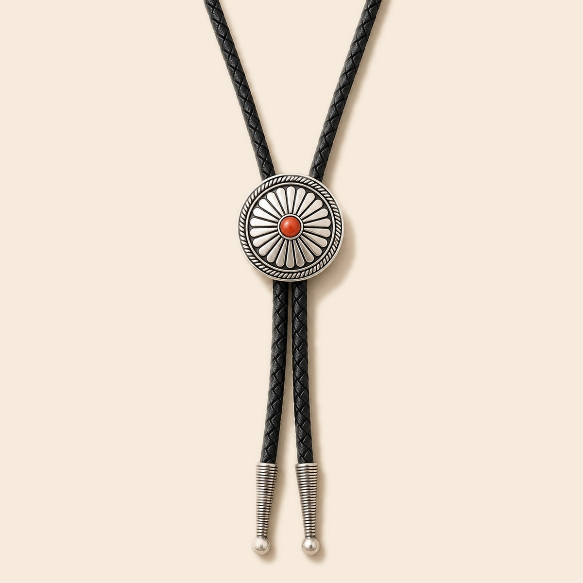 Daisy Red Agate Sterling Silver Bolo Tie