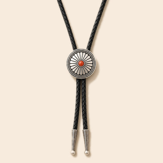 Daisy Red Agate Sterling Silver Bolo Tie