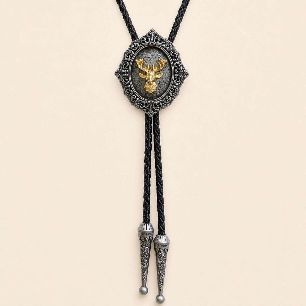 Gilded Stag Antique Silver Bolo Tie