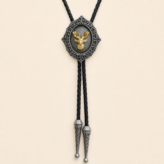 Gilded Stag Antique Silver Bolo Tie