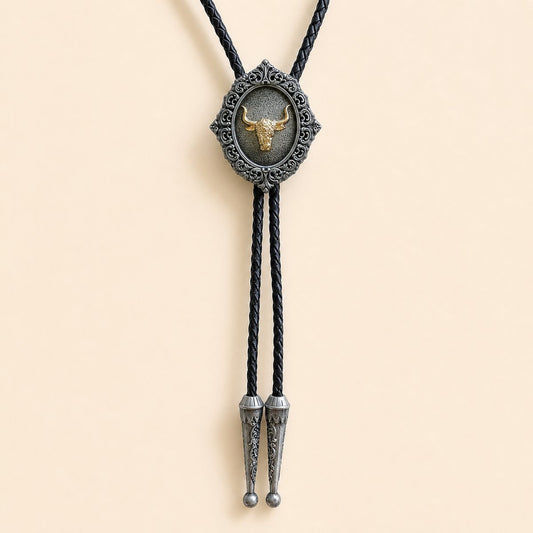 Gold Longhorn Antique Silver Bolo Tie