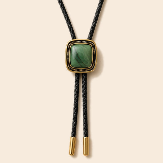Green Jade Gold-Plated Bolo Tie
