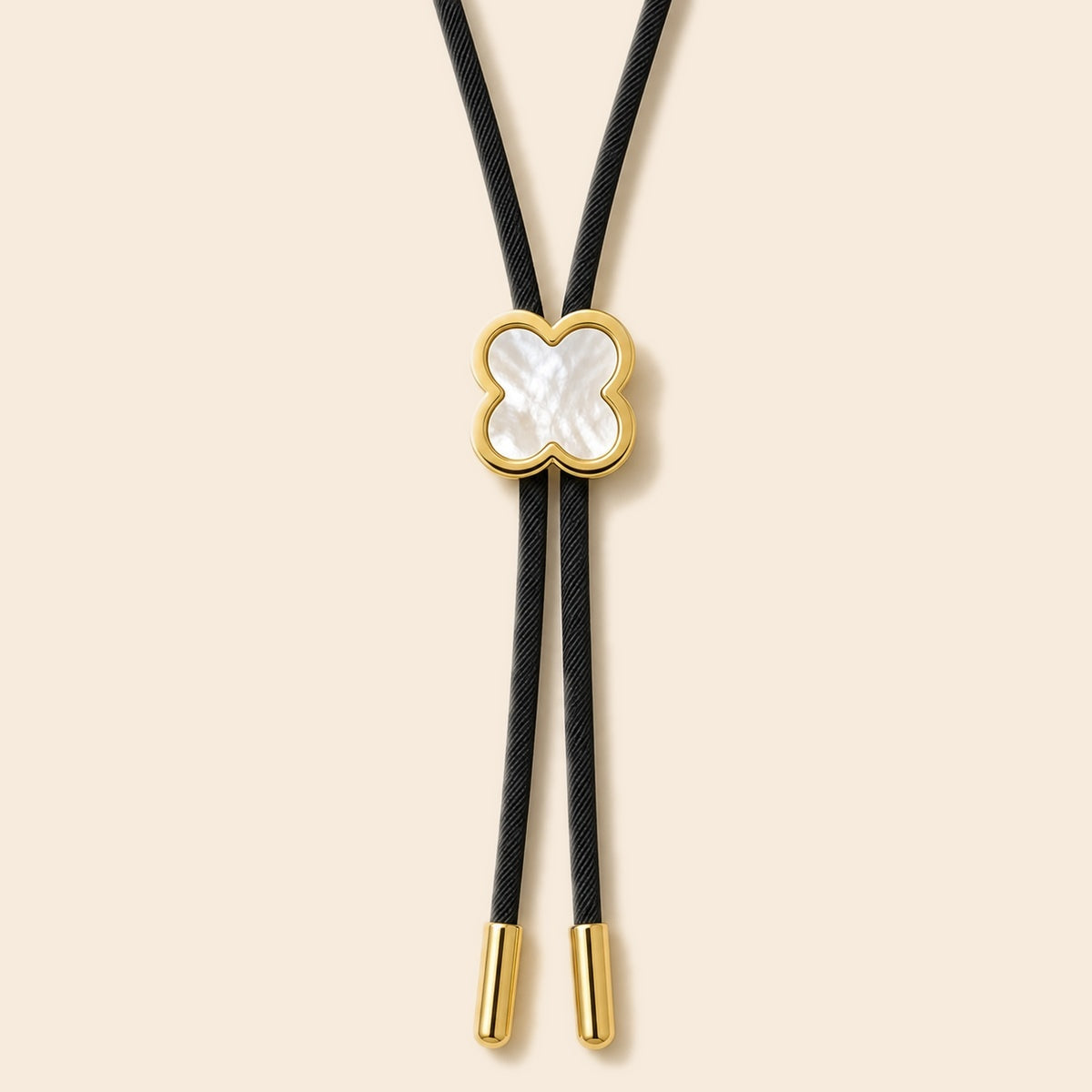 Lucky Clover White Shell Gold-Plated Bolo Tie