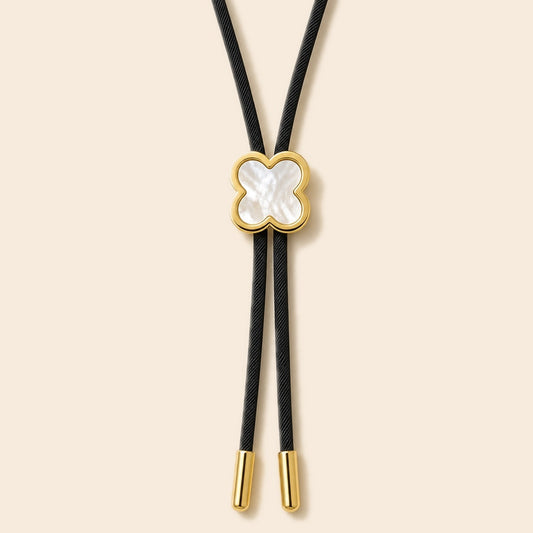 Lucky Clover White Shell Gold-Plated Bolo Tie