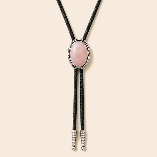 Rose Quartz Silver-Plated Bolo Tie