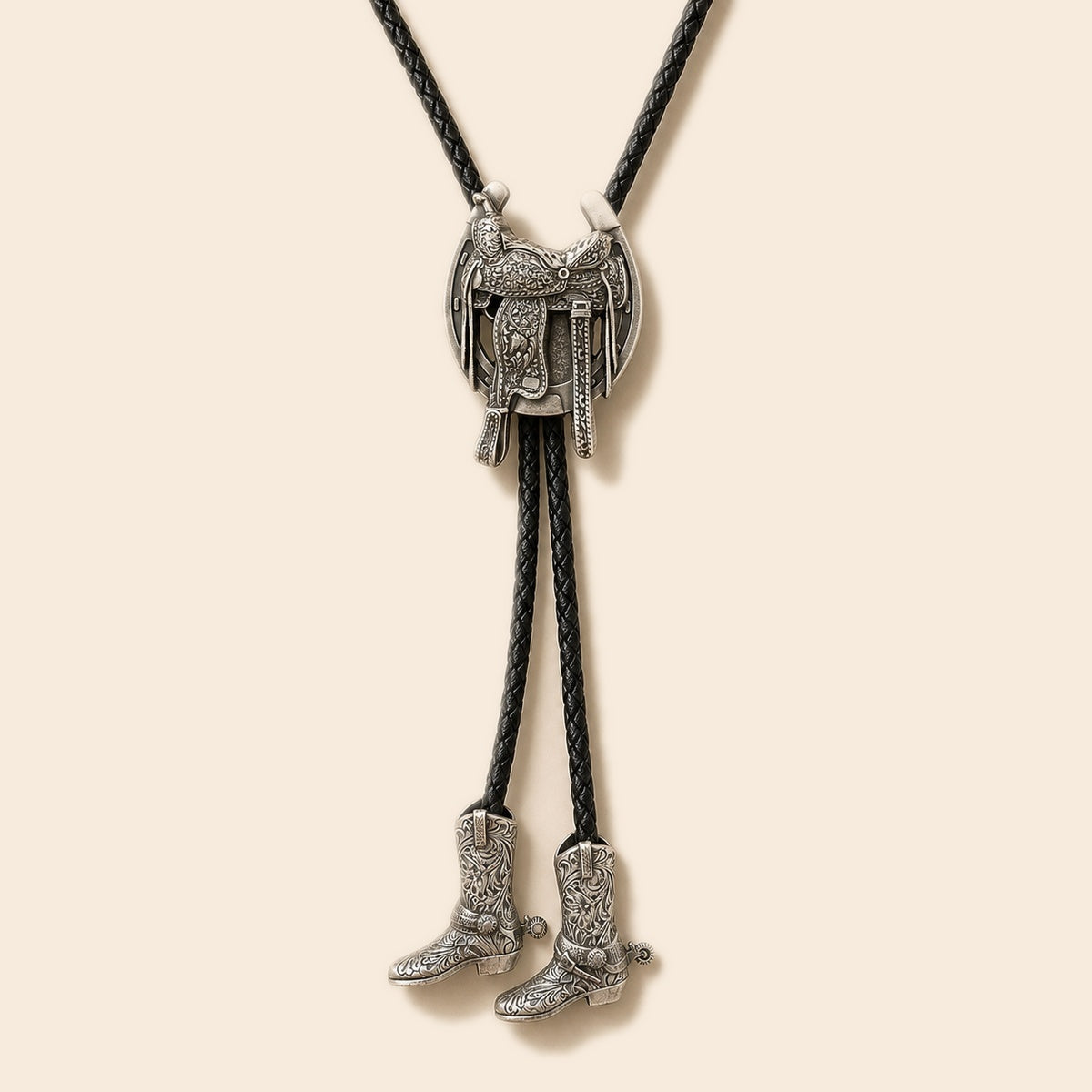 Silver Saddle Cowboy Boot Bolo Tie