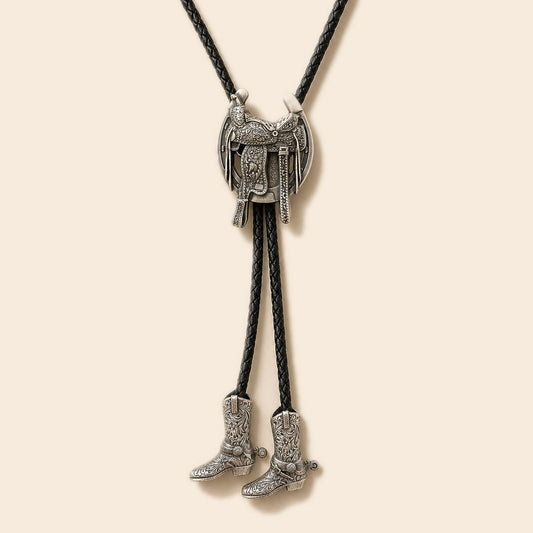 Silver Saddle Cowboy Boot Bolo Tie