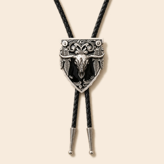 Western Longhorn Black Enamel Bolo Tie