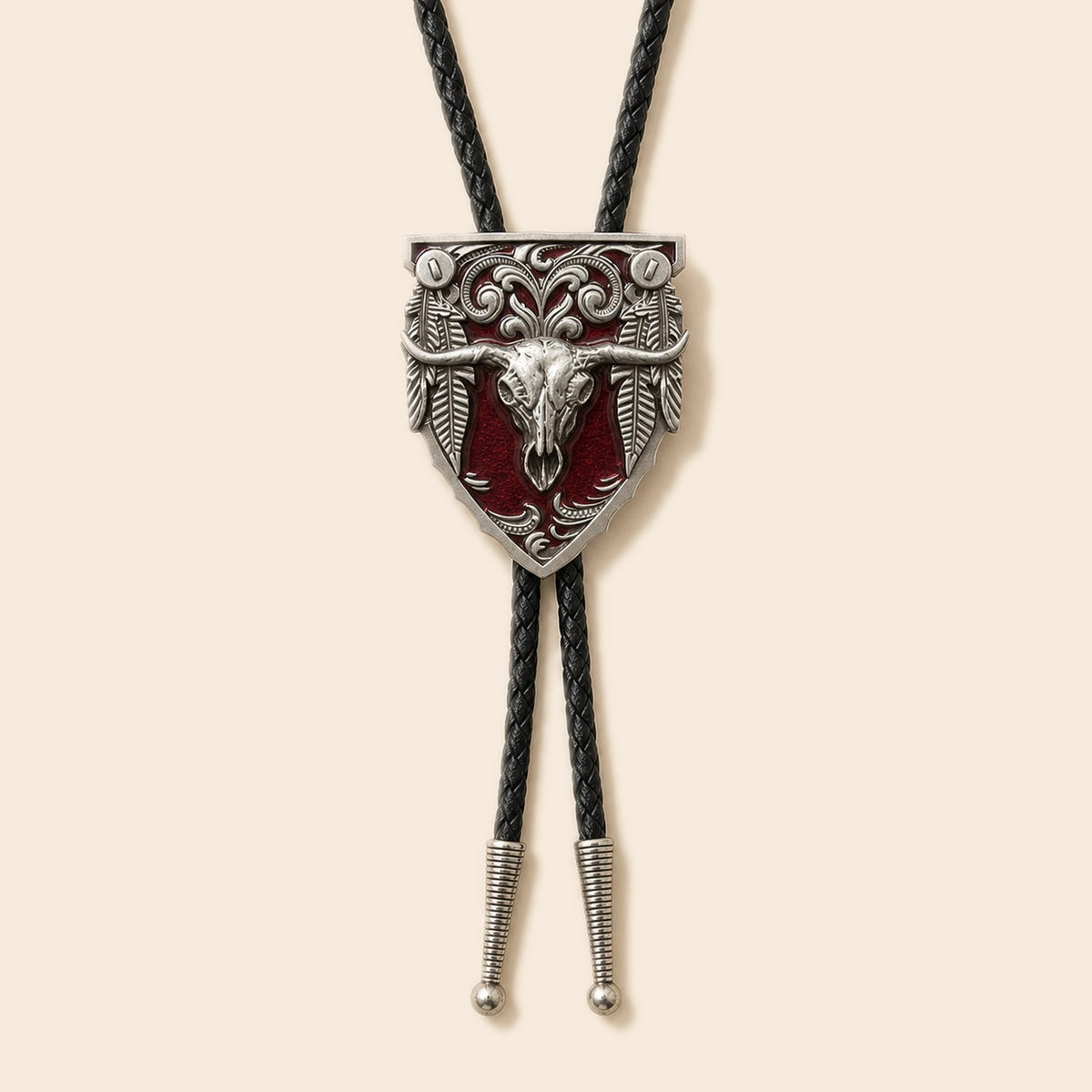 Western Longhorn Red Enamel Bolo Tie