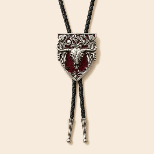 Western Longhorn Red Enamel Bolo Tie