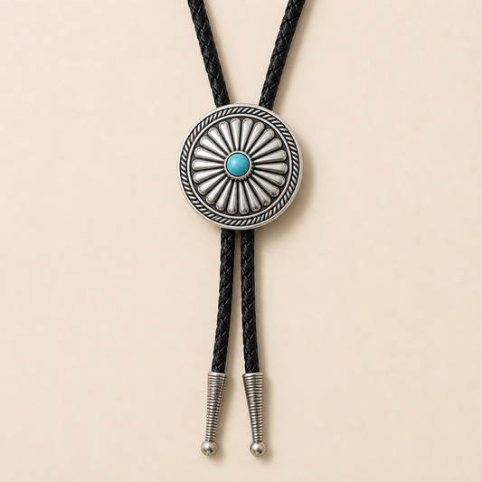 Western Turquoise Concho Bolo Tie