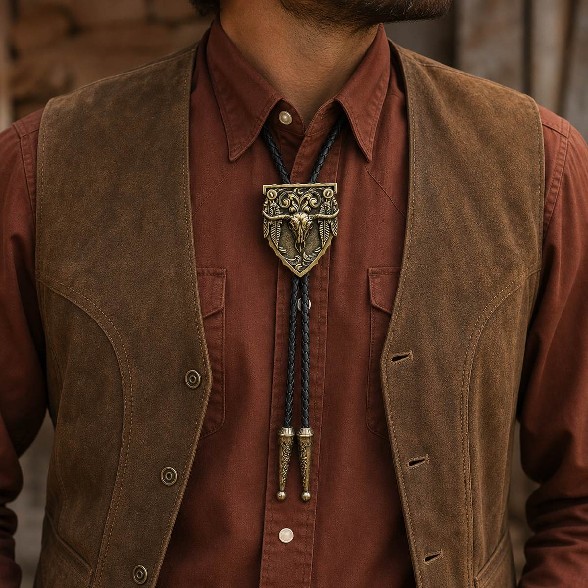 Antique Copper Longhorn Arrowhead Bolo Tie