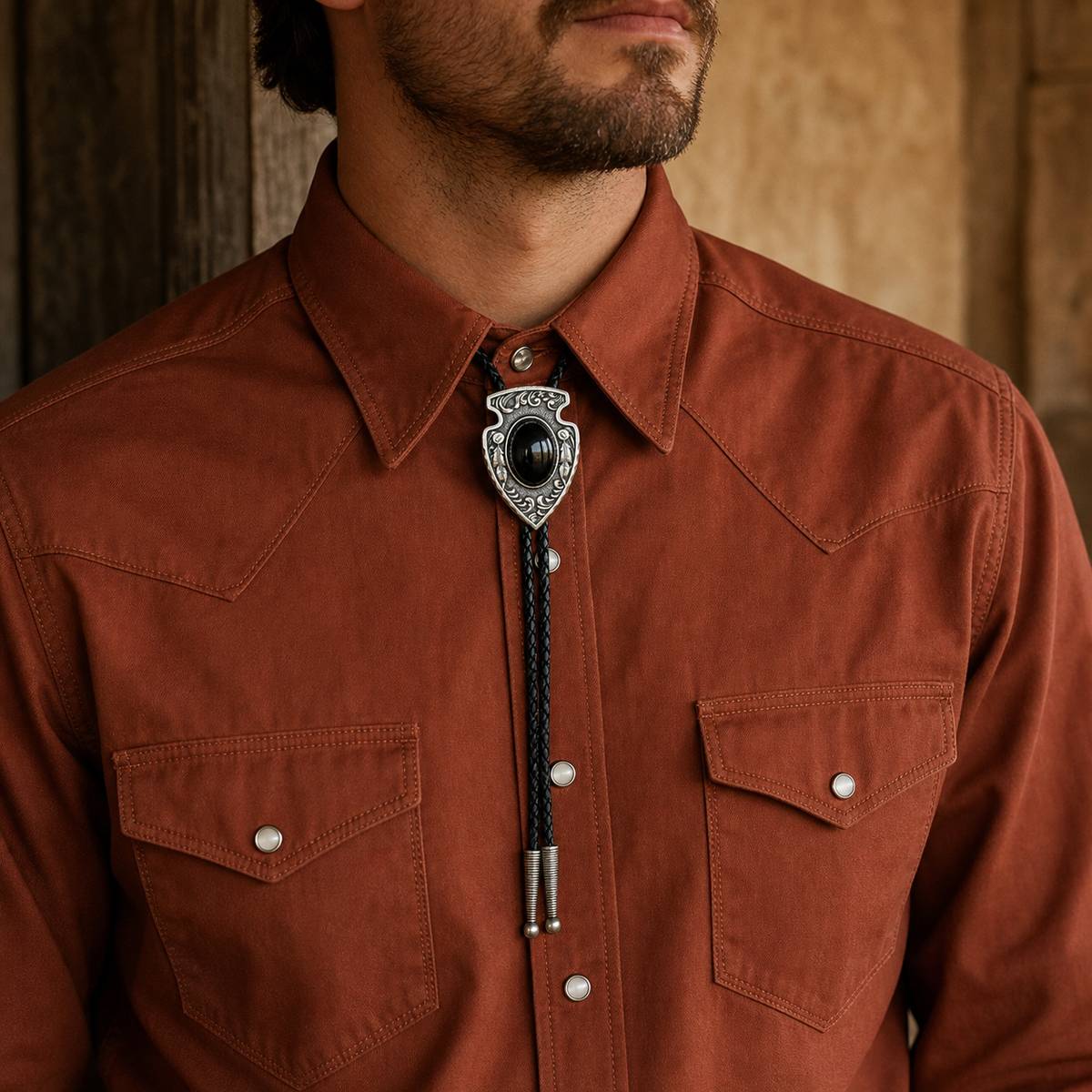 Arrowhead Black Obsidian Silver Bolo Tie
