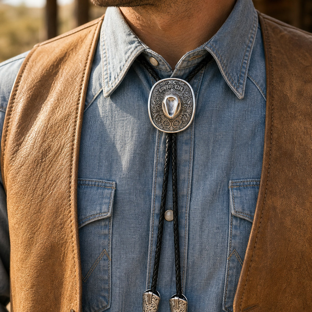 Cowboy Life Silver Hat Bolo Tie