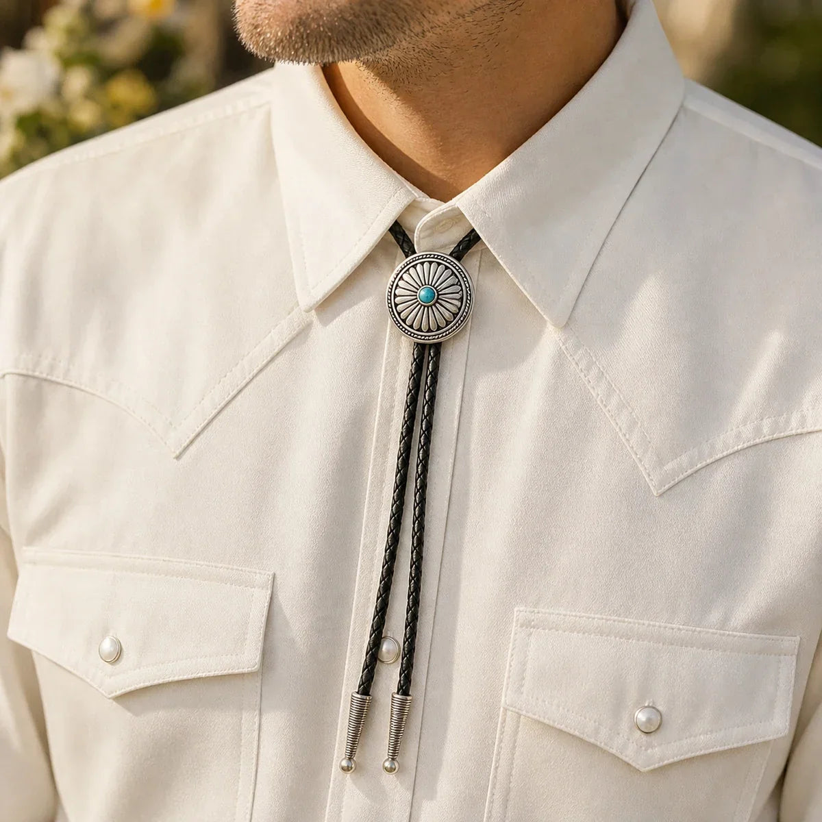 Daisy Turquoise Sterling Silver Bolo Tie