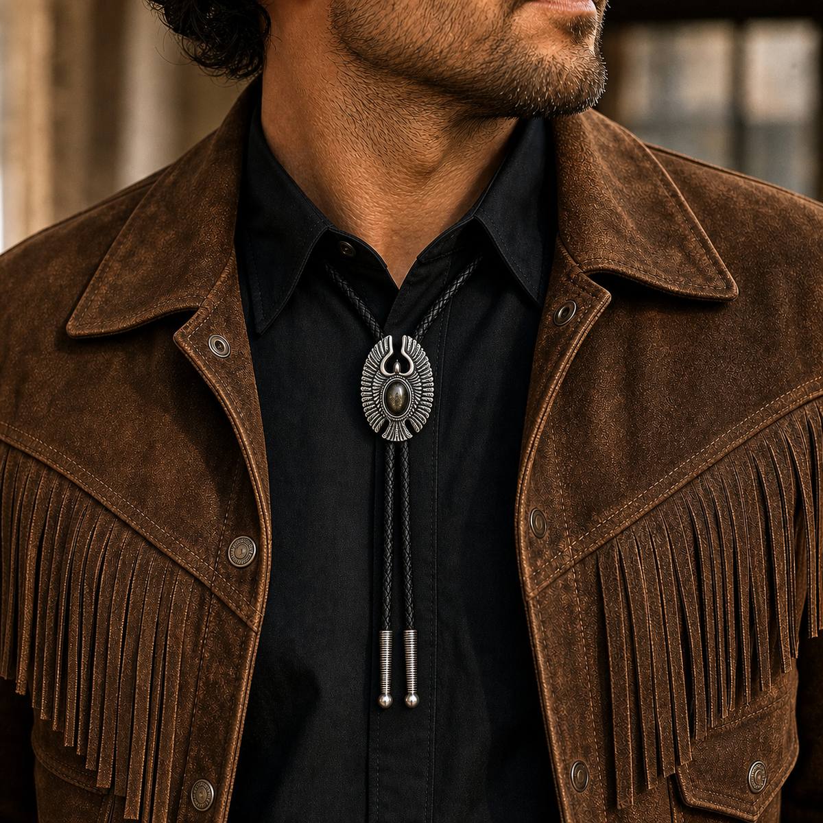 Eagle Wing Golden Obsidian Bolo Tie