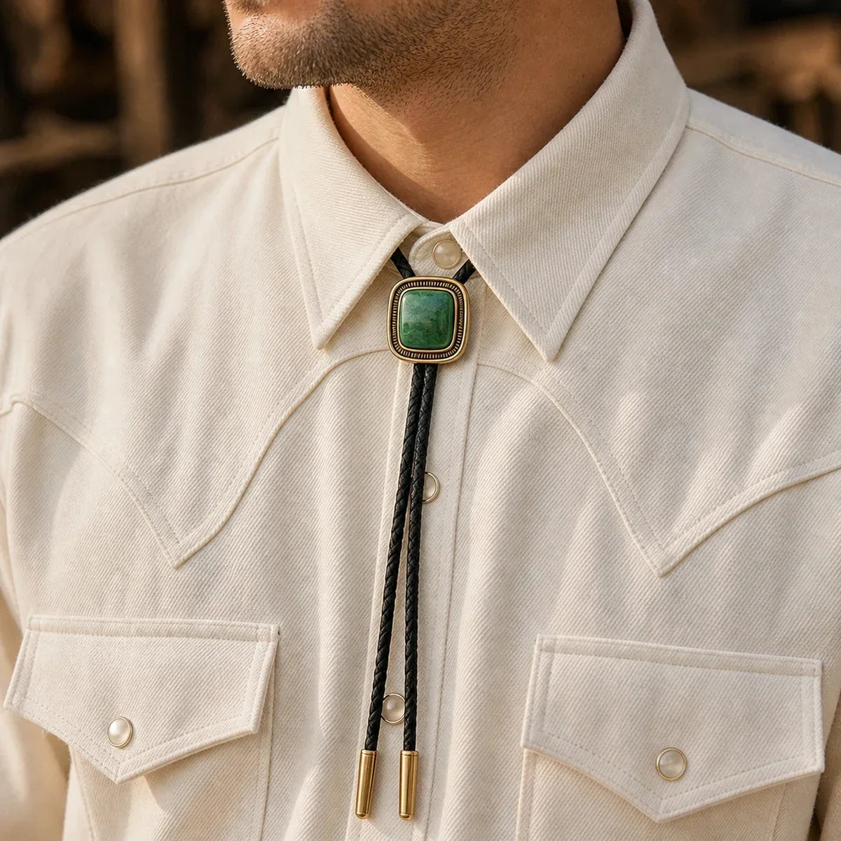 Green Jade Gold-Plated Bolo Tie
