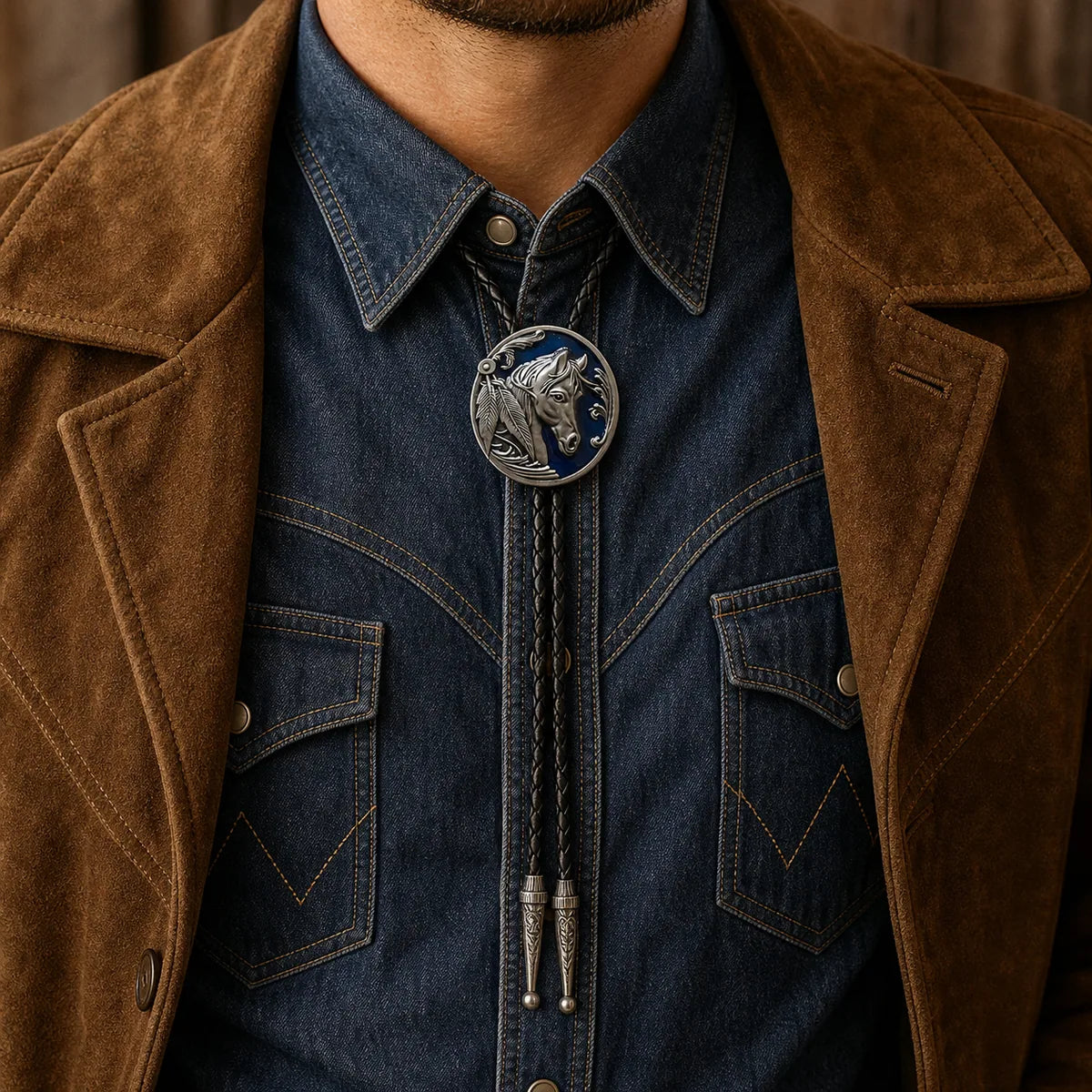Midnight Blue Horse Head Bolo Tie