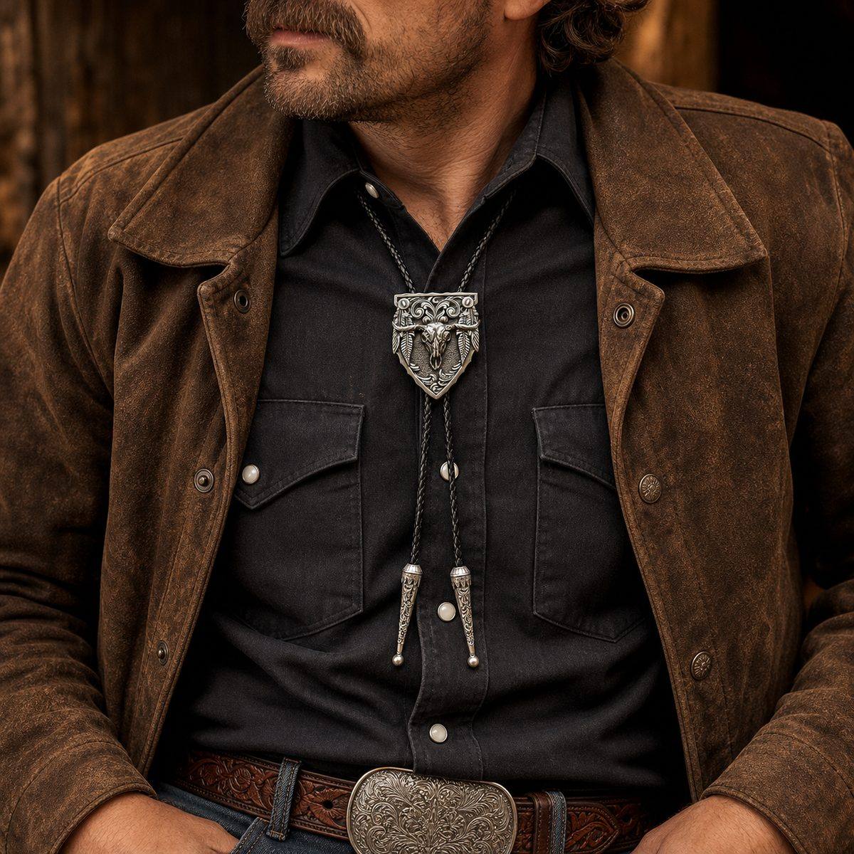 Silver Longhorn Arrowhead Bolo Tie