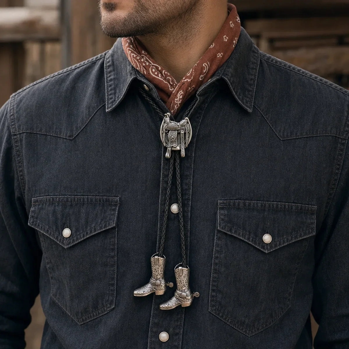Silver Saddle Cowboy Boot Bolo Tie