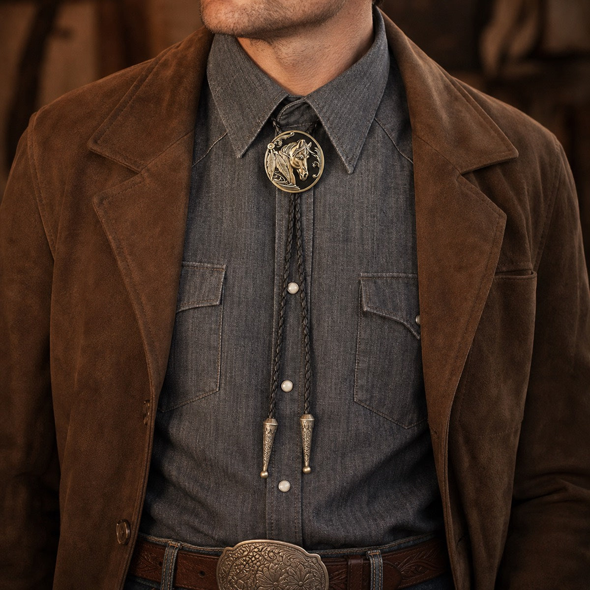 Western Horse Head Copper Bolo Tie