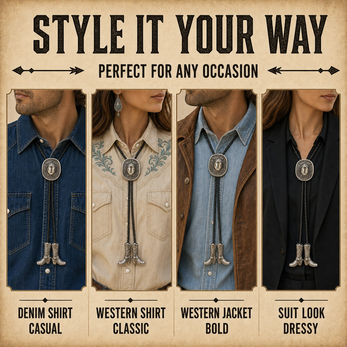 Cowboy Life Silver Hat Bolo Tie
