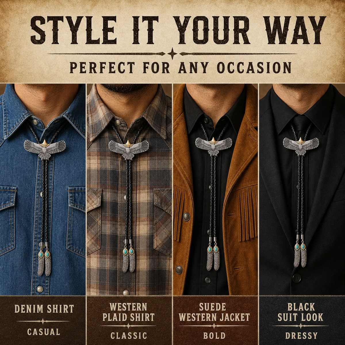 Soaring Eagle Stainless Steel Bolo Tie