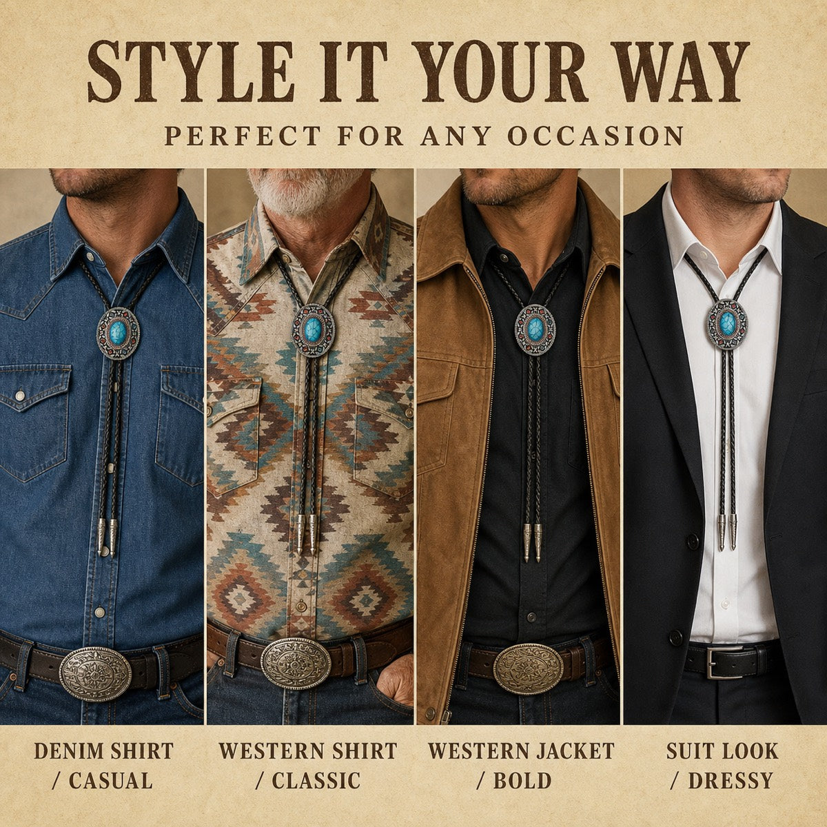 Southwestern Enamel Concho Bolo Tie